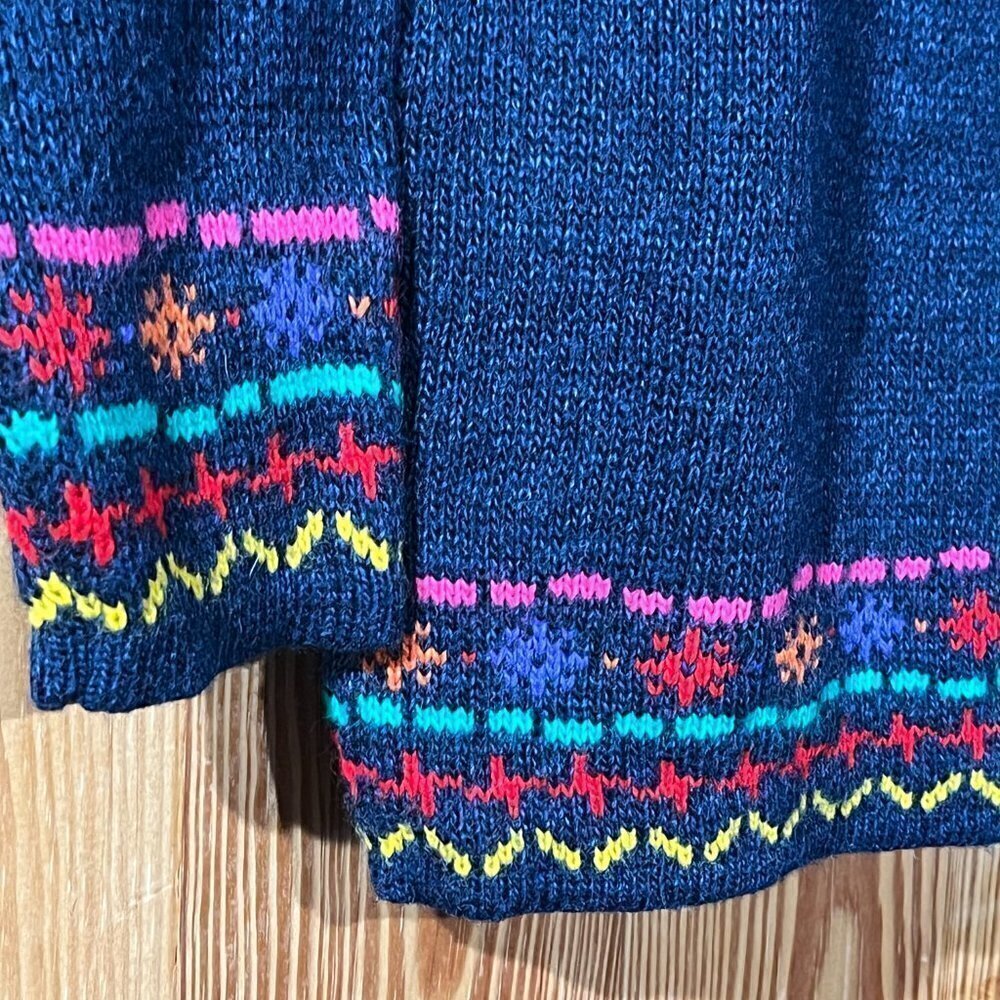 VTG GRAND Made in USA Blue Multicolored 3/4 sleeve Mock Neck Sweater 3D Hearts - Picture 5 of 8